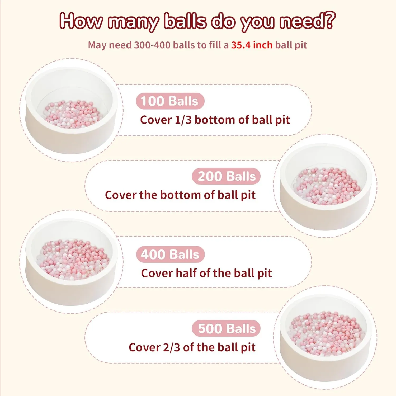 Ball Pit Balls 100 Phthalate Free BPA Free Crush Proof 2.16 Inches Plastic Balls for Ball Pit Ideal Gift for Toddlers Babies Kids Pool Water Toys Play Tent, Pearl White, Pearl Pink, Clear