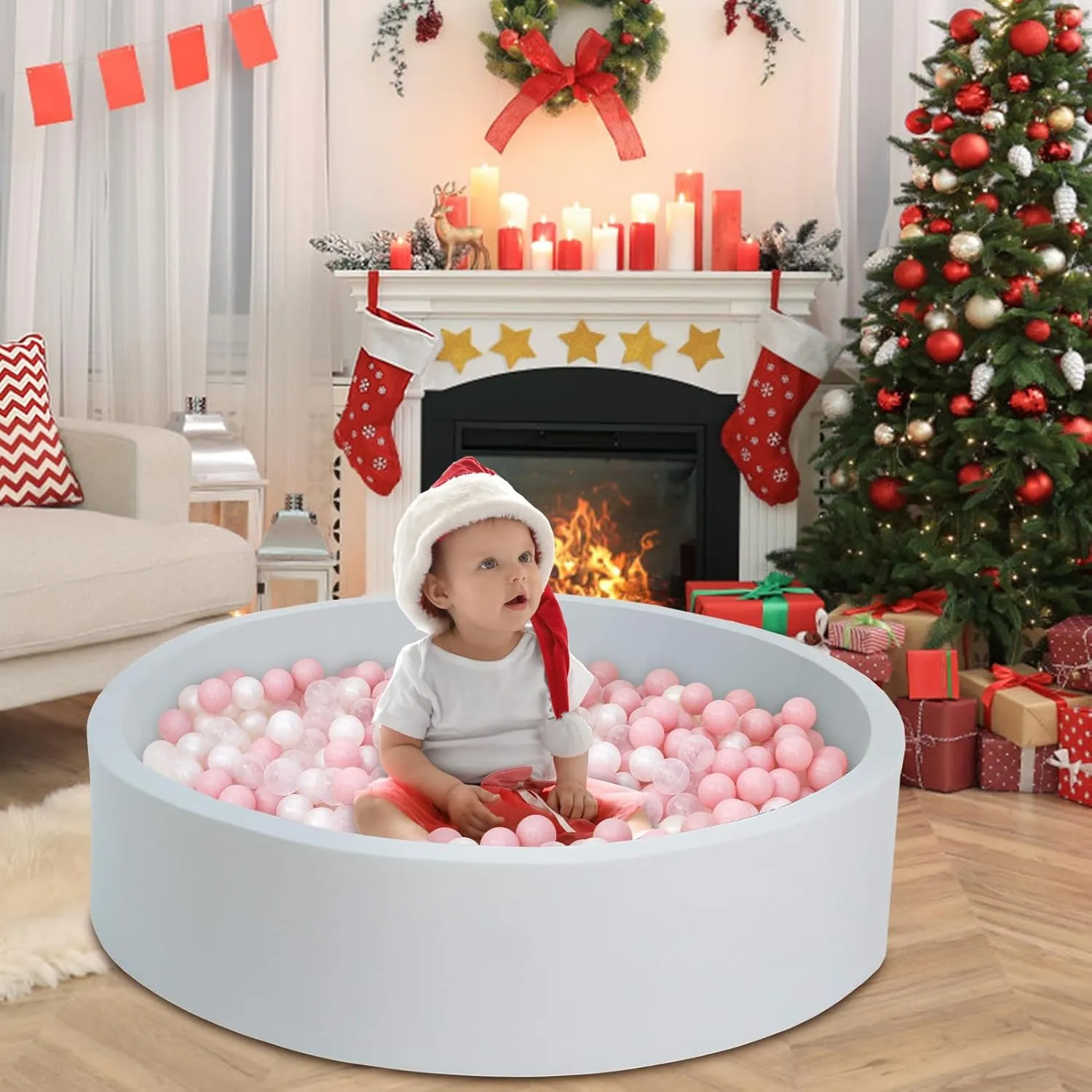 Ball Pit Balls 100 Phthalate Free BPA Free Crush Proof 2.16 Inches Plastic Balls for Ball Pit Ideal Gift for Toddlers Babies Kids Pool Water Toys Play Tent, Pearl White, Pearl Pink, Clear