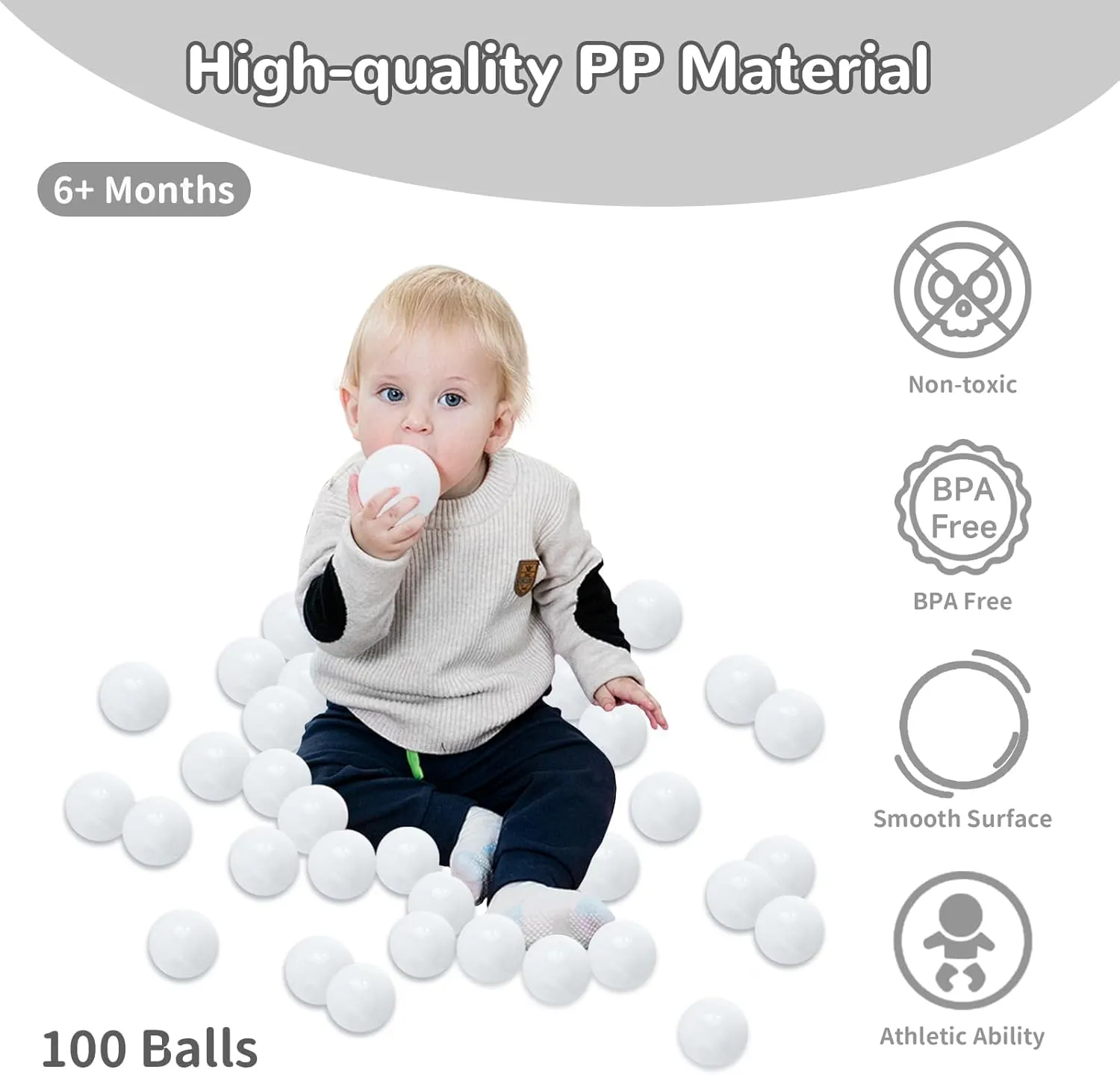 Ball Pit Balls 100 Phthalate Free BPA Free Crush Proof 2.16 Inches Plastic Balls for Ball Pit Ideal Gift for Toddlers Babies Kids Pool Water Toys Play Tent, White