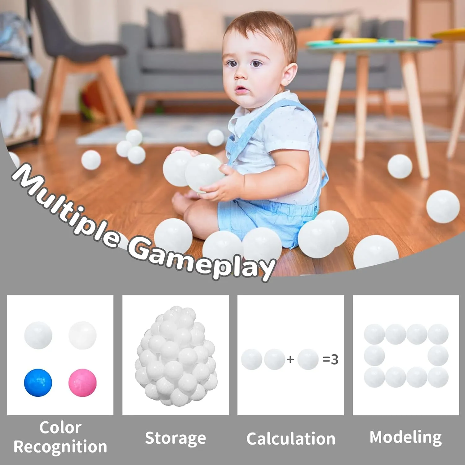 Ball Pit Balls 100 Phthalate Free BPA Free Crush Proof 2.16 Inches Plastic Balls for Ball Pit Ideal Gift for Toddlers Babies Kids Pool Water Toys Play Tent, White