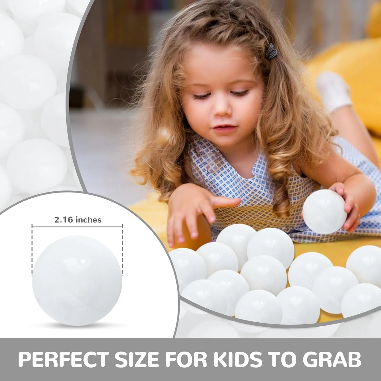 Ball Pit Balls 100 Phthalate Free BPA Free Crush Proof 2.16 Inches Plastic Balls for Ball Pit Ideal Gift for Toddlers Babies Kids Pool Water Toys Play Tent, White