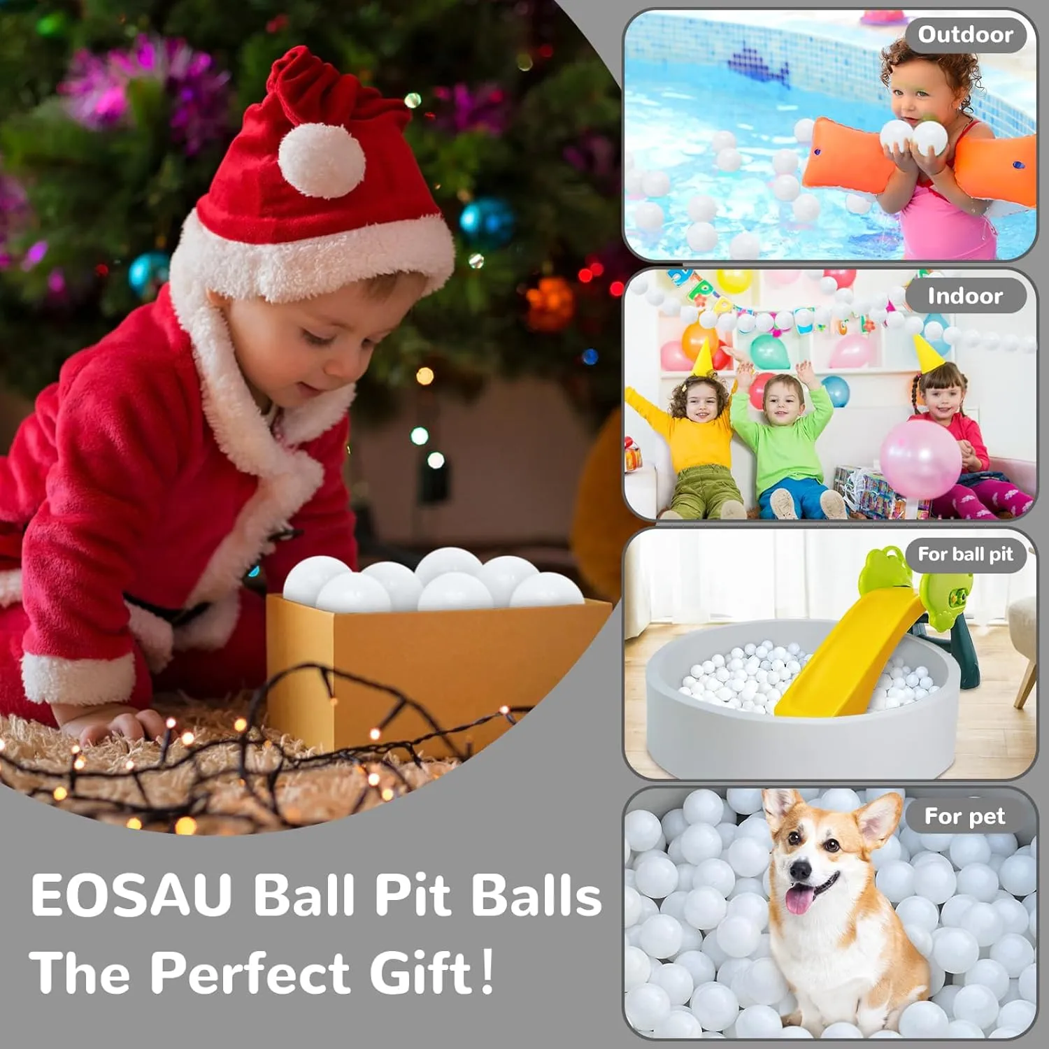 Ball Pit Balls 100 Phthalate Free BPA Free Crush Proof 2.16 Inches Plastic Balls for Ball Pit Ideal Gift for Toddlers Babies Kids Pool Water Toys Play Tent, White