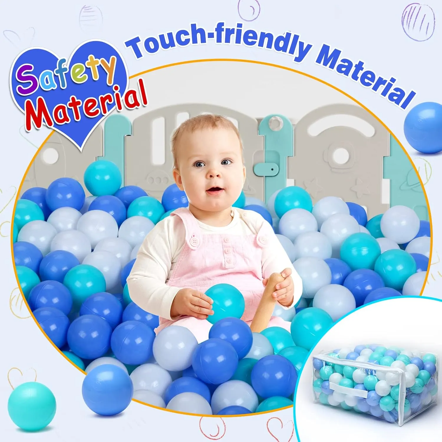 Ball Pit Balls for Baby and Toddler Phthalate Free BPA Free Crush Proof Plastic - Multicolored Pit Balls in Reusable Play Toys for Kids with Storage Bag