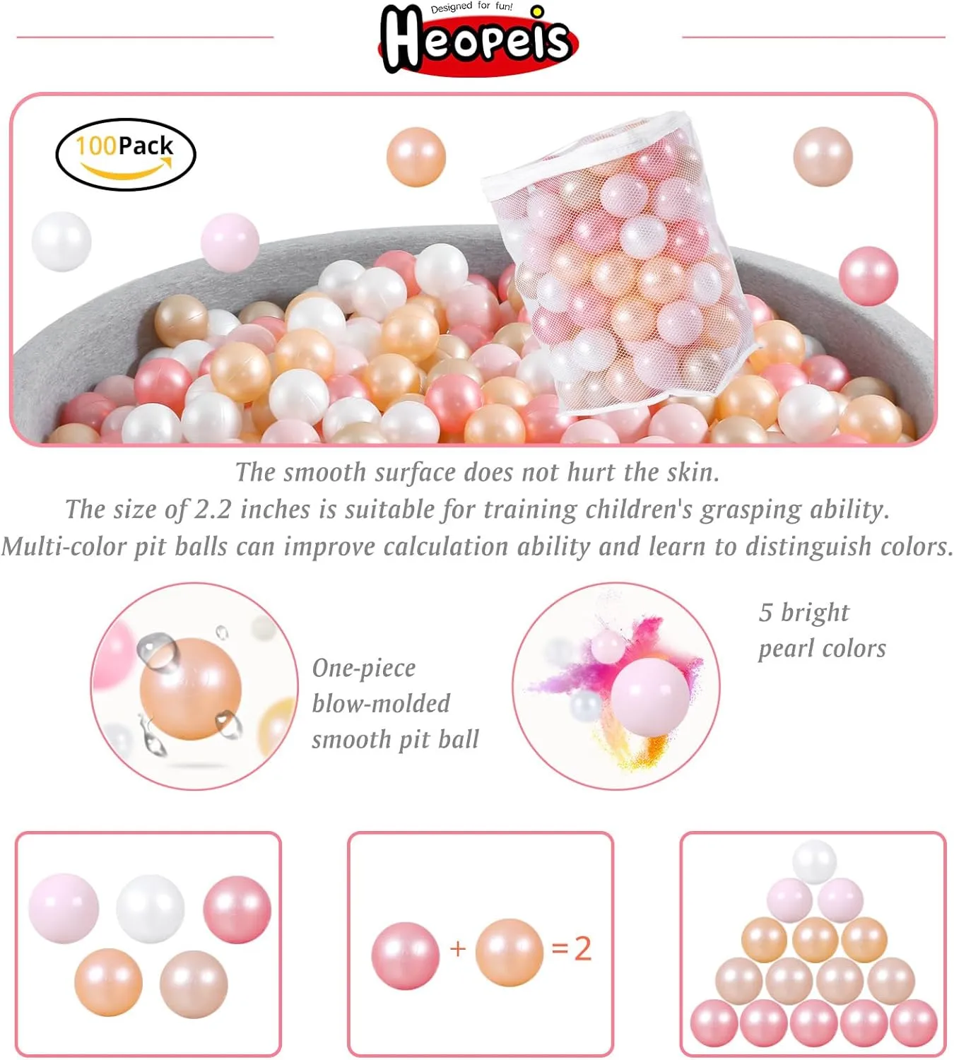 Ball Pit Balls for Toddlers Crush Proof Plastic Ball for Ball Pit Children's Toy Balls Pearl Ocean Balls, 2.2inches,100Pcs.