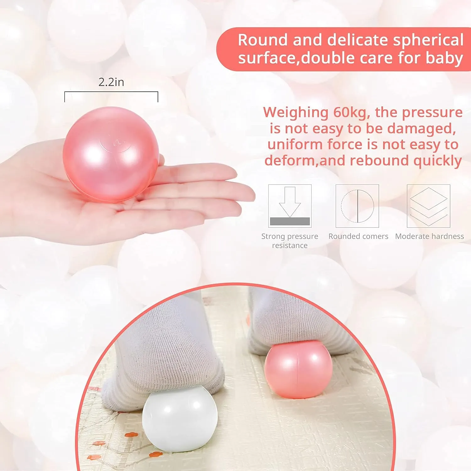 Ball Pit Balls Play Balls - 100 Pieces Baby Soft Plastic Balls BPA&Phthalate Free Non-Toxic Crush Proof Play Balls for 1 2 3Years Old Toddlers Baby Kids Birthday Pool Tent Party