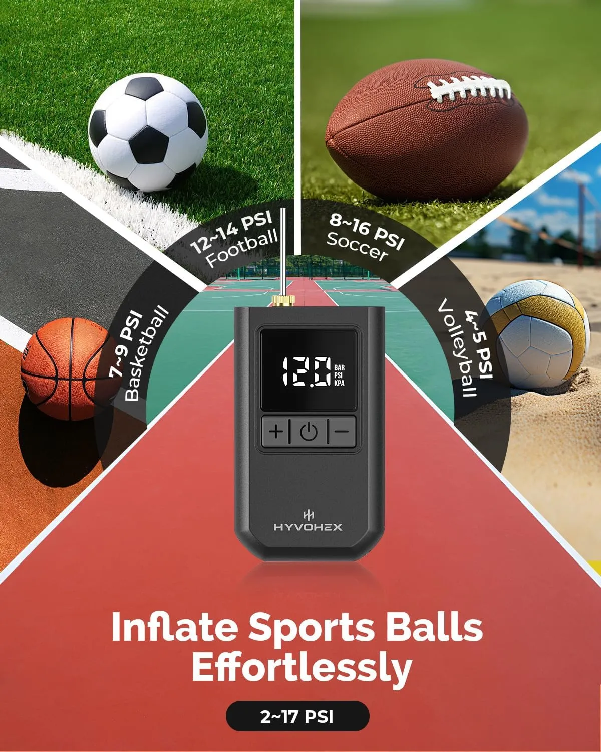 Ball Pump for Sports Balls, Portable Electric Basketball Pump Ultra Fast Inflation, with Digital LED Display Air Pump for Balls, Preset Pressure with Ball Needle for Soccer, Volleyball