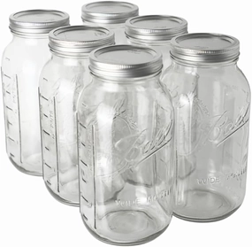 Ball - 64oz Wide Mouth Mason Jars with Lids & Bands 6-Pack Half Gallon Mason Jars Clear Glass for Kitchen Storage & Canning for Herbs, Jelly, Jams, and Spices