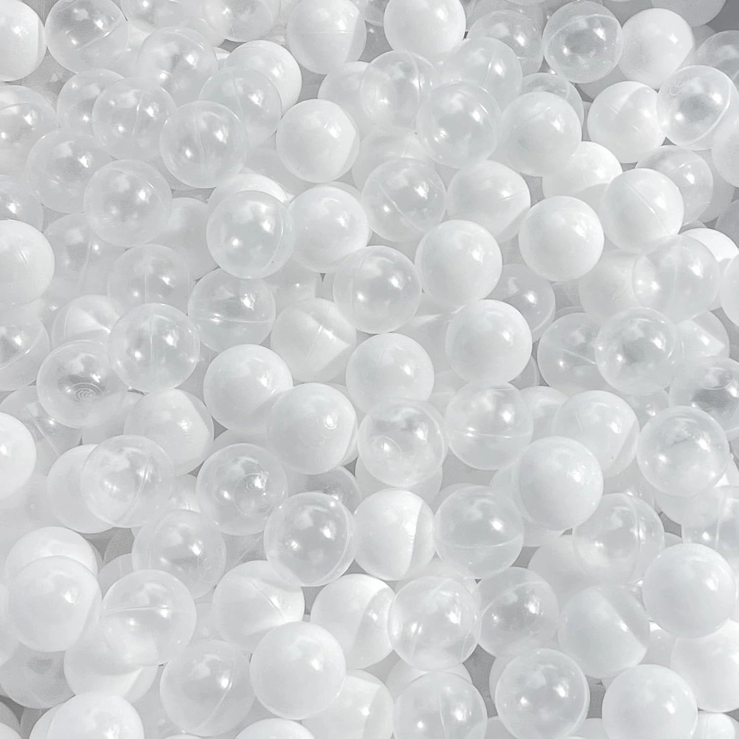 Ball Pit Balls 100 for Toddlers Crush Proof Plastic Balls for Ball Pit Phthalate Free BPA Free Colorful Pit Balls for Kids Babies Pool Play Tent Gift 2.2 Inches (White and Clear)