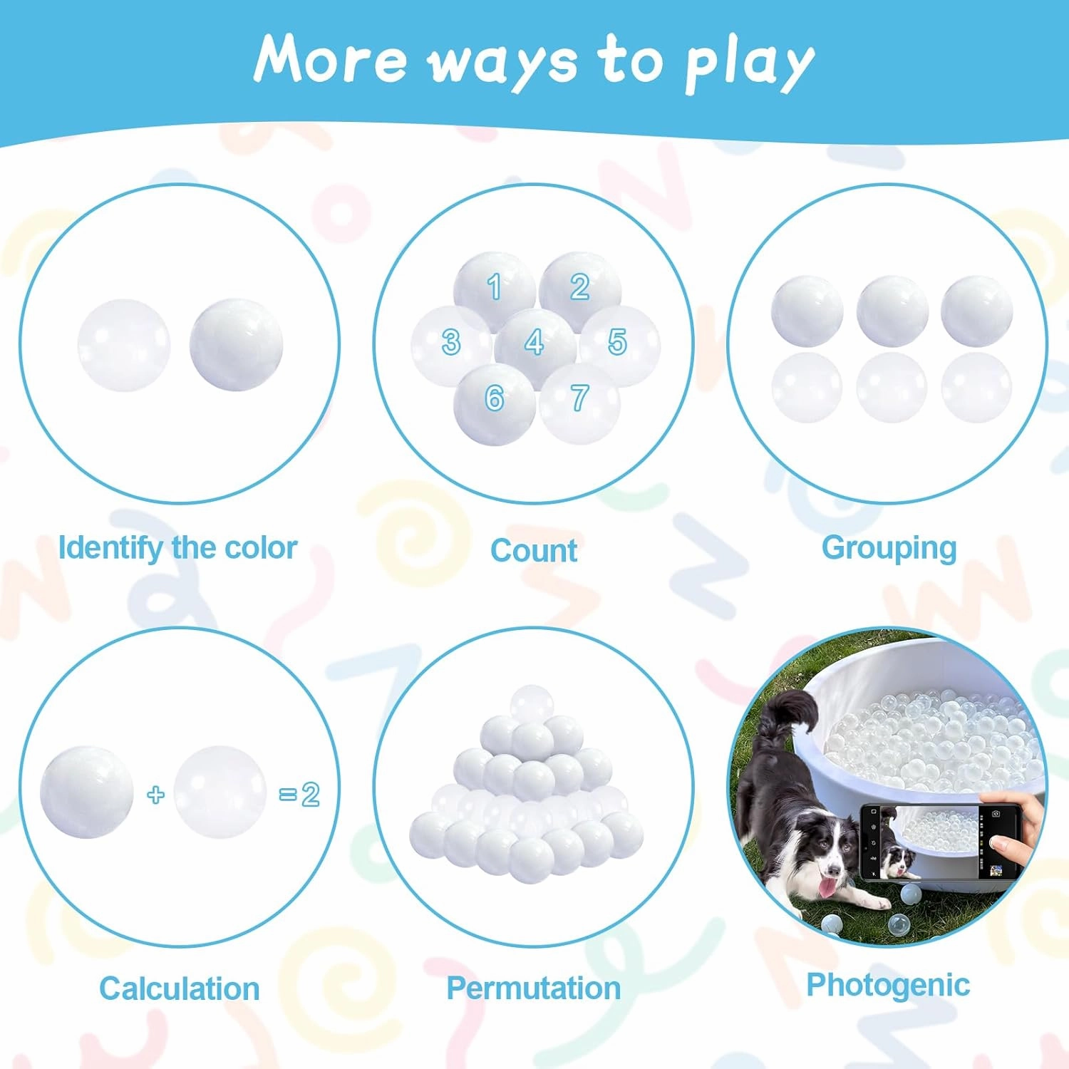 Ball Pit Balls 100 for Toddlers Crush Proof Plastic Balls for Ball Pit Phthalate Free BPA Free Colorful Pit Balls for Kids Babies Pool Play Tent Gift 2.2 Inches (White and Clear)