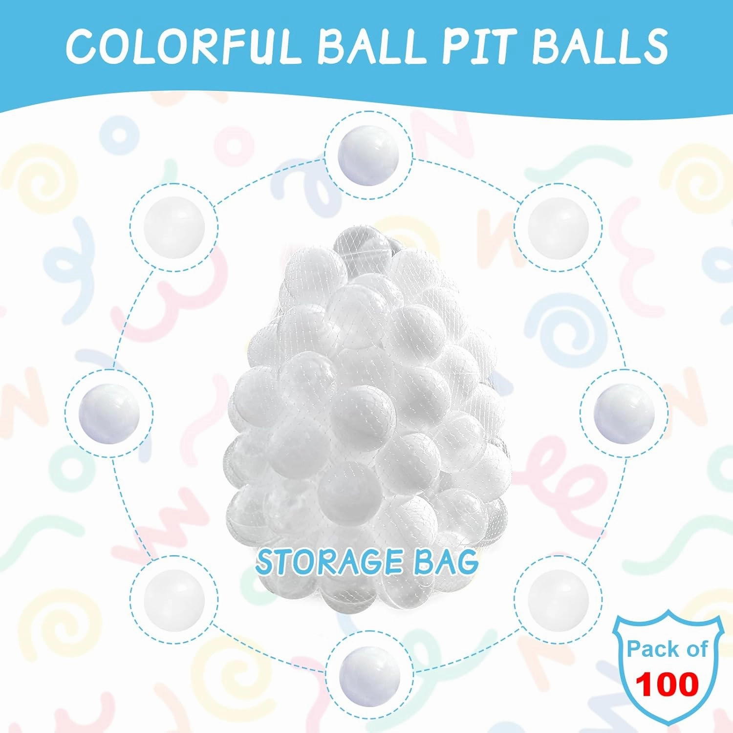Ball Pit Balls 100 for Toddlers Crush Proof Plastic Balls for Ball Pit Phthalate Free BPA Free Colorful Pit Balls for Kids Babies Pool Play Tent Gift 2.2 Inches (White and Clear)