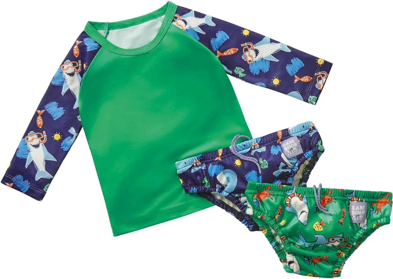 Bambino Mio, Revolutionary Reusable Swim Set - 2 Swim Nappies and Rash Top, Baby and Toddler, Sun Protection UPF40 , Ocean Explorers, 2-3 Years