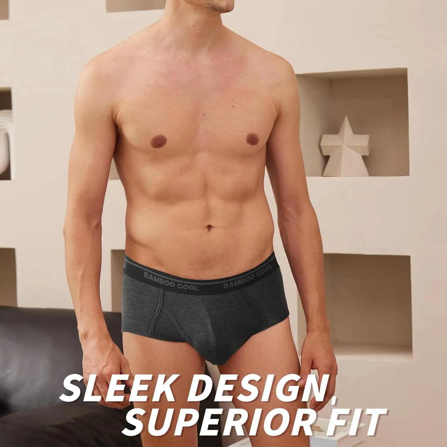 BAMBOO COOL Mens Breathable Soft Underwear Open-fly Classic Briefs, Tag-free