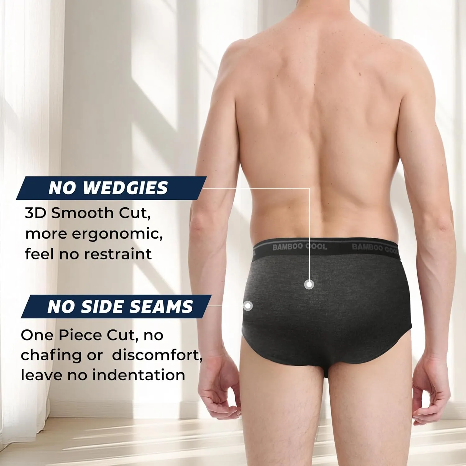 BAMBOO COOL Mens Breathable Soft Underwear Open-fly Classic Briefs, Tag-free