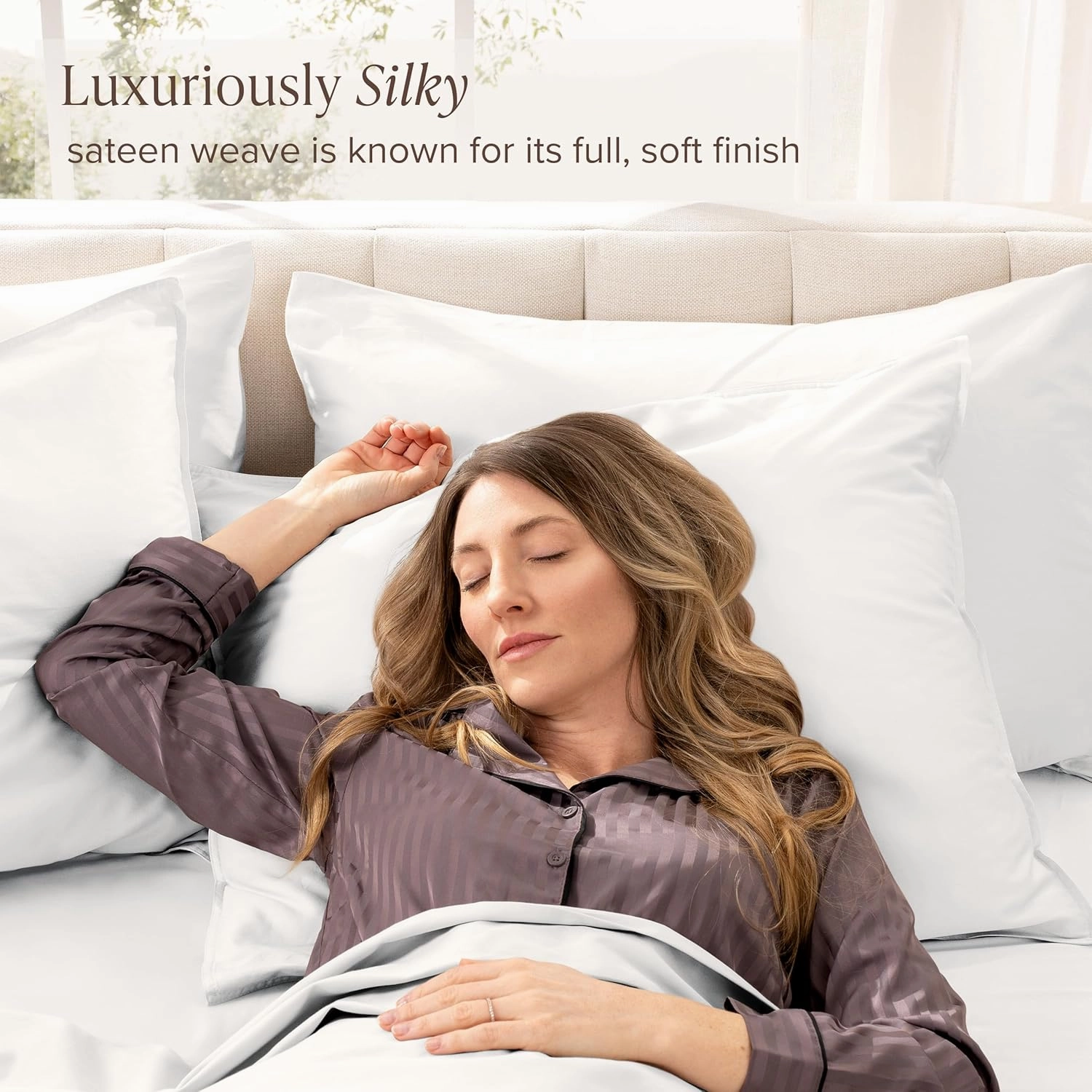 Bare Home 100% Organic Cotton Sateen Pillowcase Set - King Size - Smooth Sateen Weave - Pillowcases - Envelope Closure - Warm & Luxurious (King Pillowcase Set of 2, White)