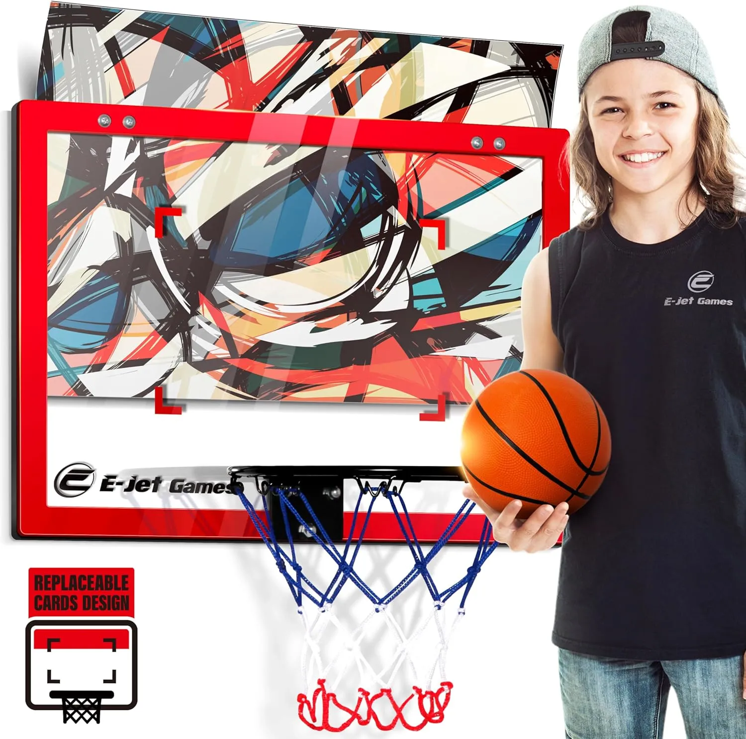 Basketbll Hoop Over The Door Mini Hoop (Replaceable Backboard Cards Design) Sport Basketball Gift for Kids Boys Teens 3 4 5 6 7 8 9 10 11 12 | Wall-Mounted ‎Door Mount