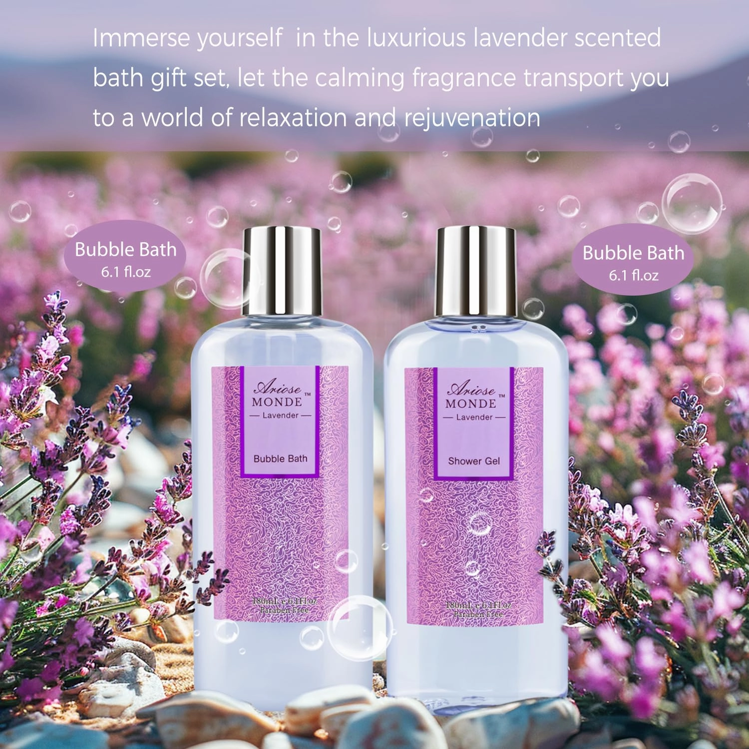 Bath Spa Basket Gift Set, Bath & Body Gift Set for Women, Lavender Scent, Includes Body Lotion, Shower Gel, Bath Salts, Bubble Bath, Bath Fizzers, Bath Oil, Birthday Bath Set Gift Idea