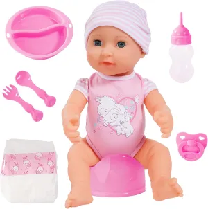 Bayer Design: Piccolina Newborn Baby Doll - 16" Pink Sheep - Potty Training Functions, Includes Feeding Accessories, Open/Closes Eyes, Kids Age 18  Mo