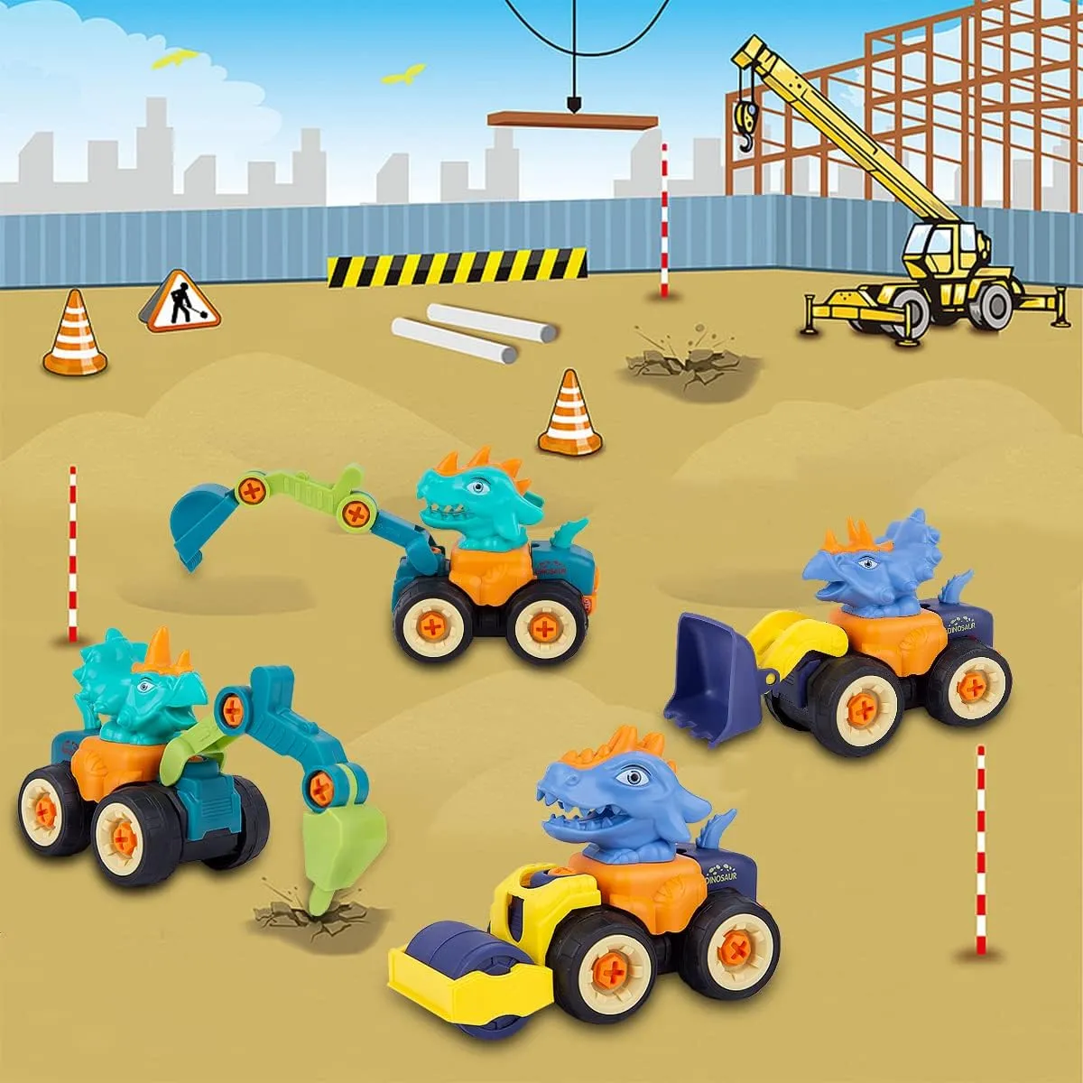 Beach Sand Toys for Toddlers Age 3-5,Outdoor Sandbox Toys, Kids Toys for 2 3 4 Year Old Boys, Stem Take Apart Construction Toys Truck, Excavator, Bulldozer, Ground Drill, Road Roller (Multicolour)