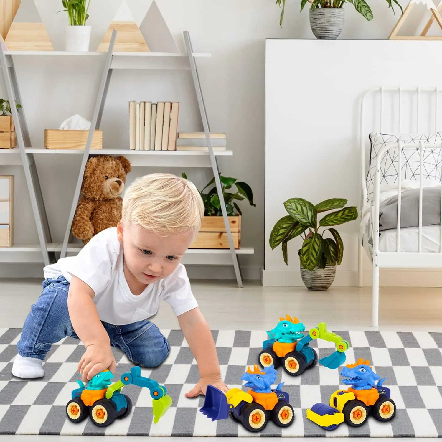 Beach Sand Toys for Toddlers Age 3-5,Outdoor Sandbox Toys, Kids Toys for 2 3 4 Year Old Boys, Stem Take Apart Construction Toys Truck, Excavator, Bulldozer, Ground Drill, Road Roller (Multicolour)