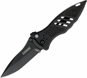 Bear & Son Blackhawk Small Button Lock Folding Knife, 3-1/4” D2 Tool Steel, Seatbelt Cutter and Glass Breaker (BH15M201BK)