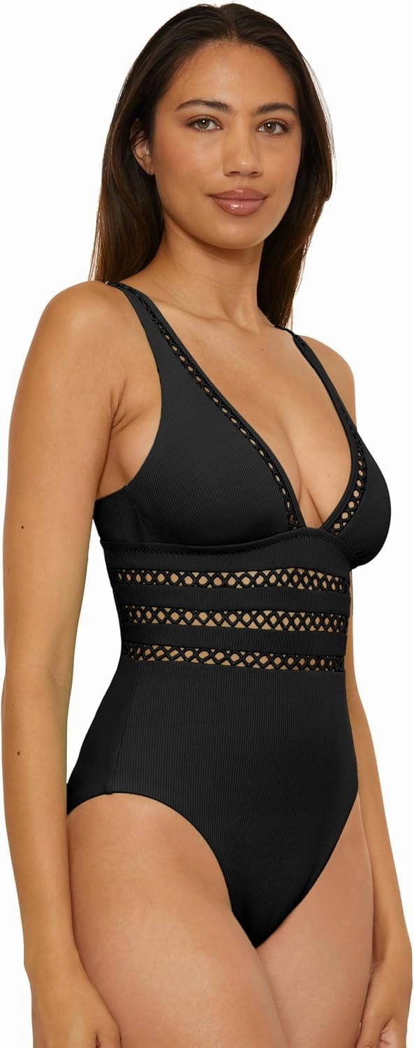 BECCA Women's Modern Edge One Piece Swimsuit, Adjustable, Bathing Suits