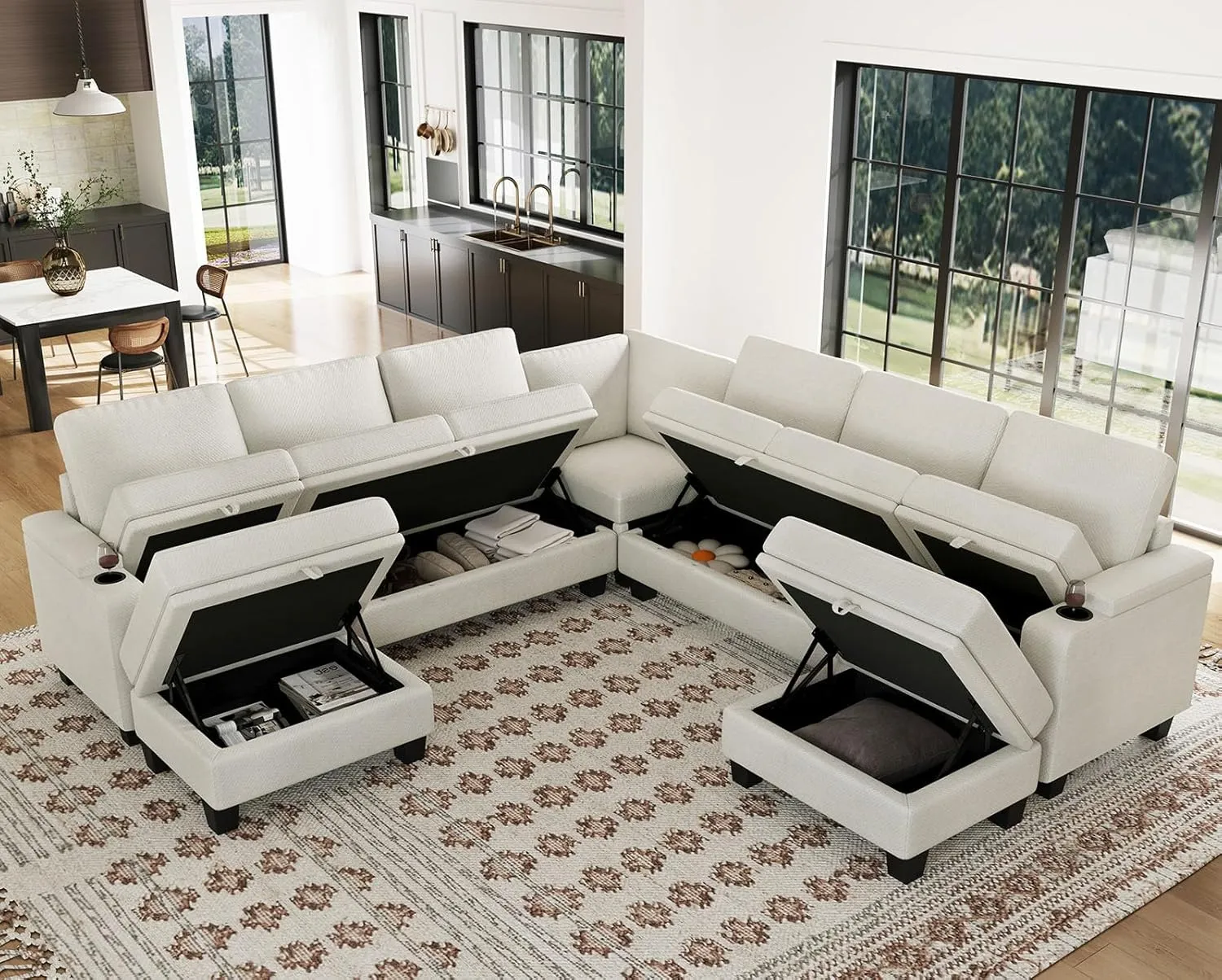 Belffin Modular Sectional Sofa Couch with Storage U Shape Convertible Corner Couches for Living Room White Couch