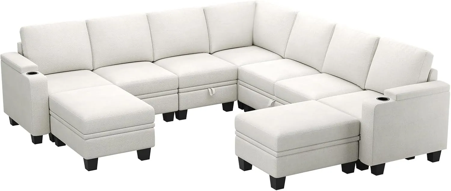 Belffin Modular Sectional Sofa Couch with Storage U Shape Convertible Corner Couches for Living Room White Couch