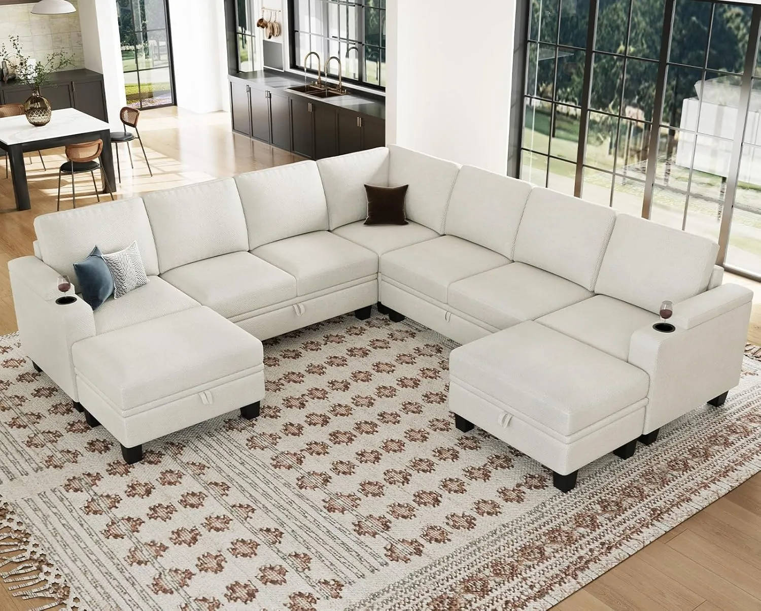 Belffin Modular Sectional Sofa Couch with Storage U Shape Convertible Corner Couches for Living Room White Couch