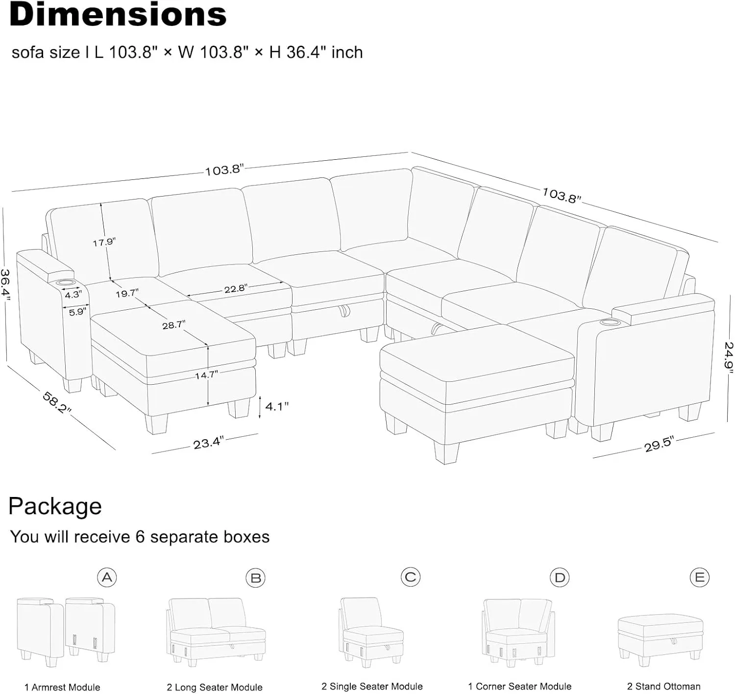 Belffin Modular Sectional Sofa Couch with Storage U Shape Convertible Corner Couches for Living Room White Couch