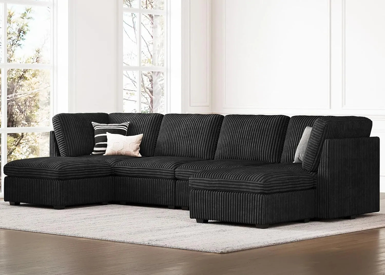 Belffin Modular Sectional Sofa with Storage Ottoman, Oversized Cloud Couch Sectional with Extra Deep Seat, Convertible Upholstered U Shaped Sectional Couches for Living Room, Plush Corduroy Black