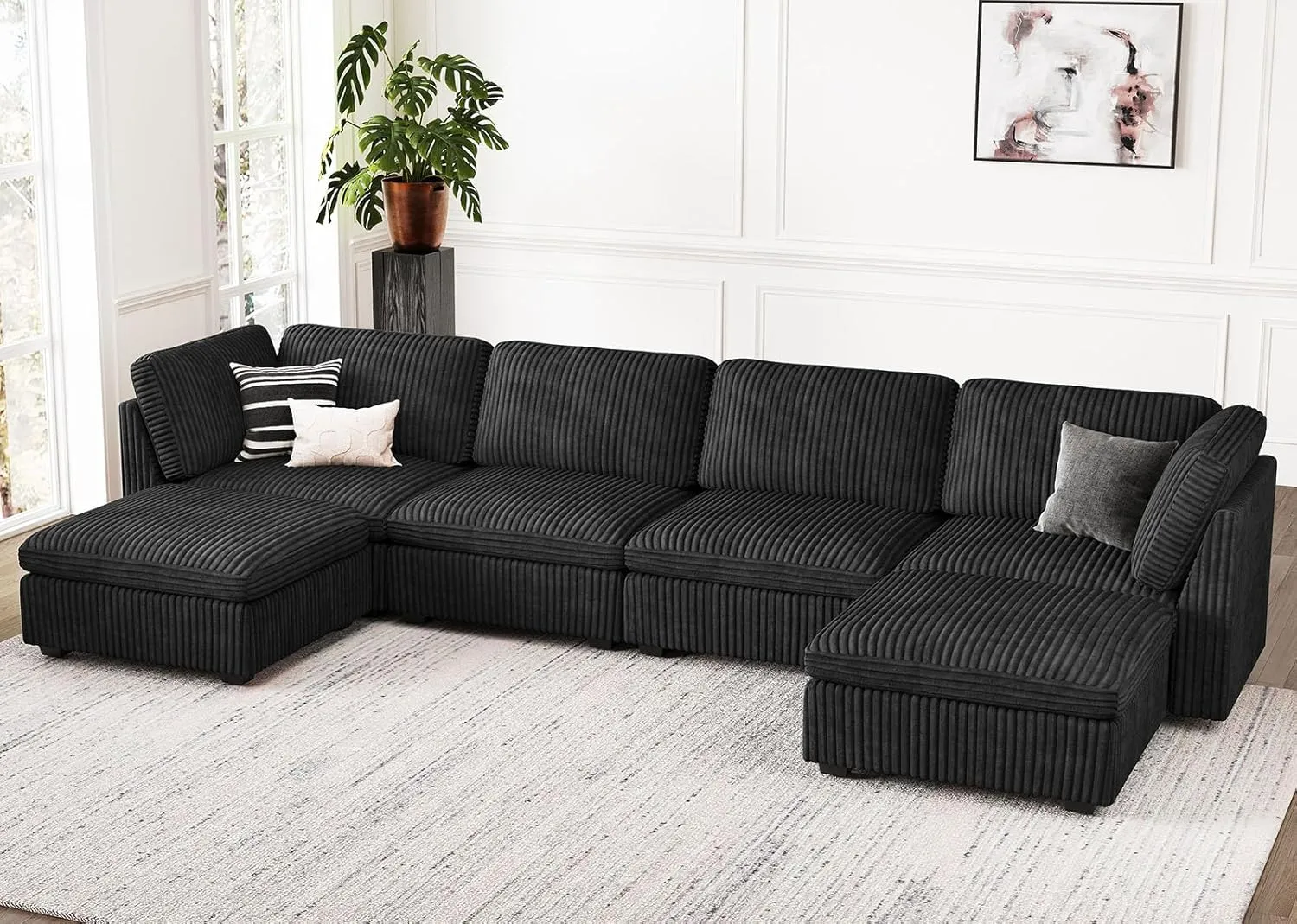 Belffin Modular Sectional Sofa with Storage Ottoman, Oversized Cloud Couch Sectional with Extra Deep Seat, Convertible Upholstered U Shaped Sectional Couches for Living Room, Plush Corduroy Black