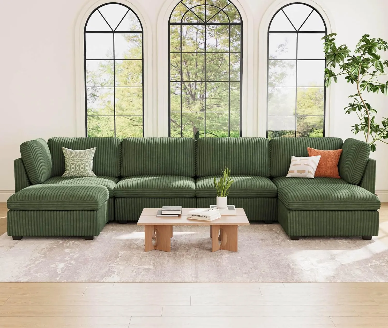 Belffin Modular Sectional Sofa with Storage Ottoman, Oversized Cloud Couch Sectional with Extra Deep Seat, Convertible Upholstered U Shaped Sectional Couches for Living Room, Plush Corduroy Green