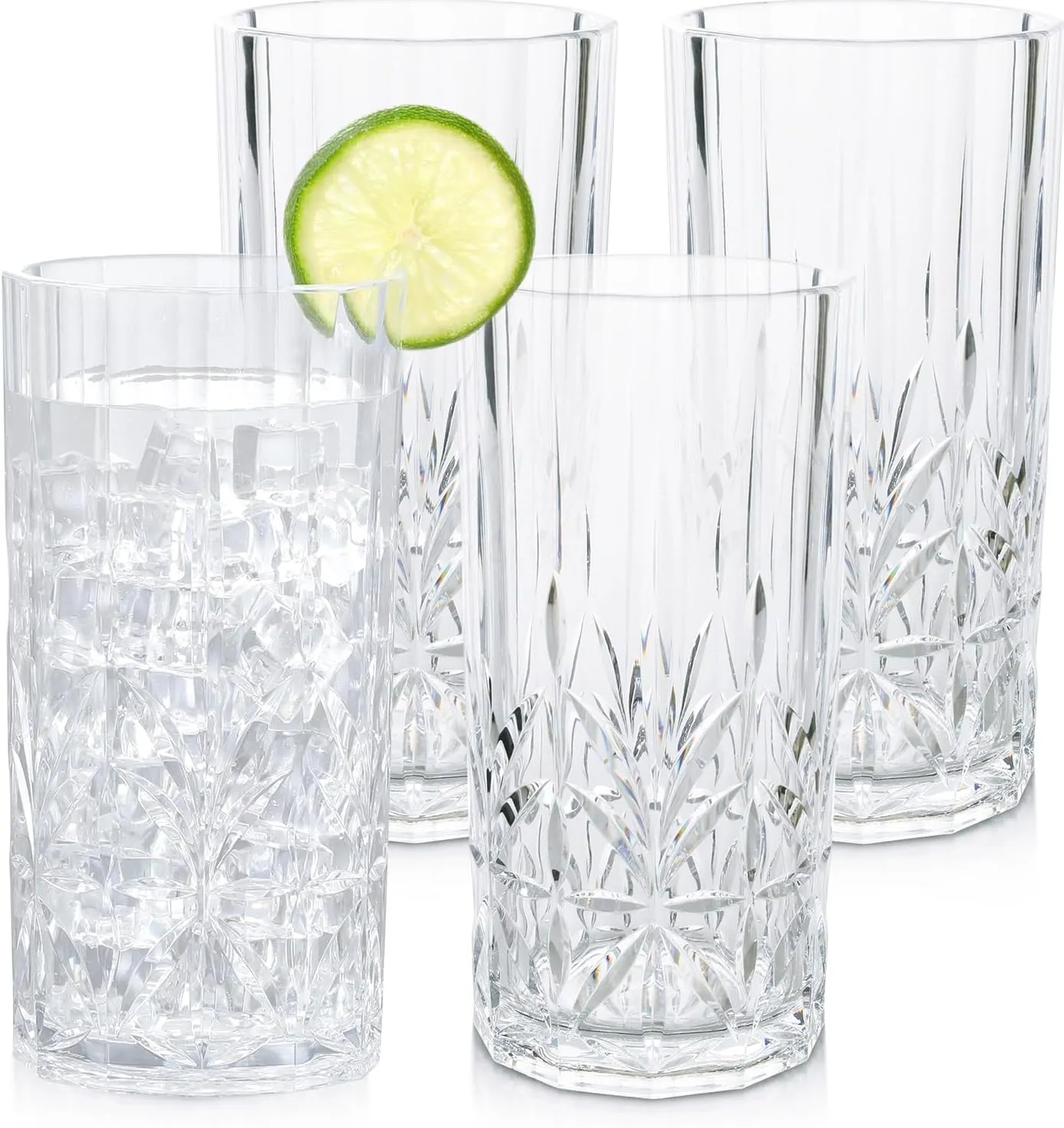 BELLAFORTE Shatterproof Tritan Plastic Tall Tumbler, Set of 4, 18oz - Myrtle Beach Drinking Glasses - Unbreakable Drinking Glasses for Parties - BPA Free - Clear
