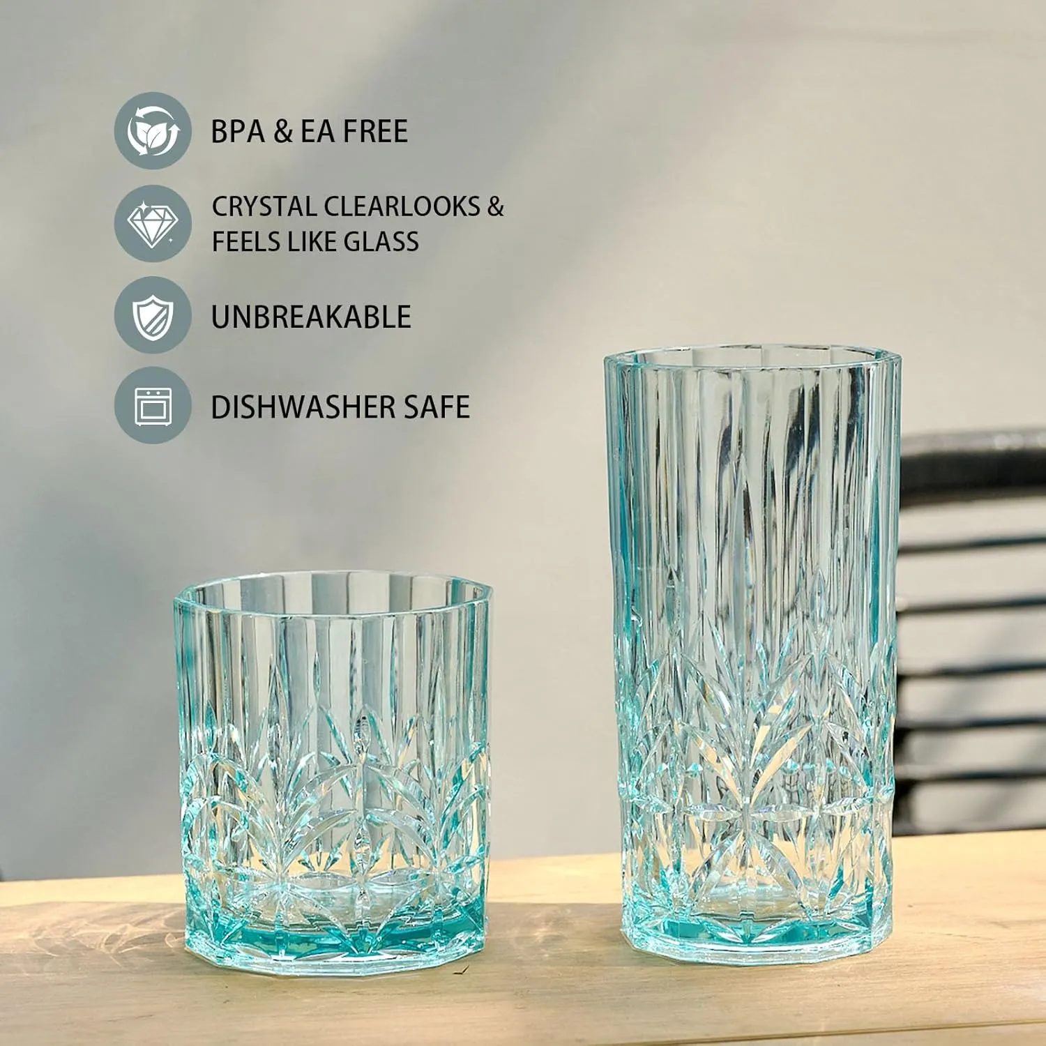 BELLAFORTE Shatterproof Tritan Plastic Tall Tumbler, Set of 4, 18oz - Myrtle Beach Drinking Glasses - Unbreakable Drinking Glasses for Parties - BPA Free - Clear