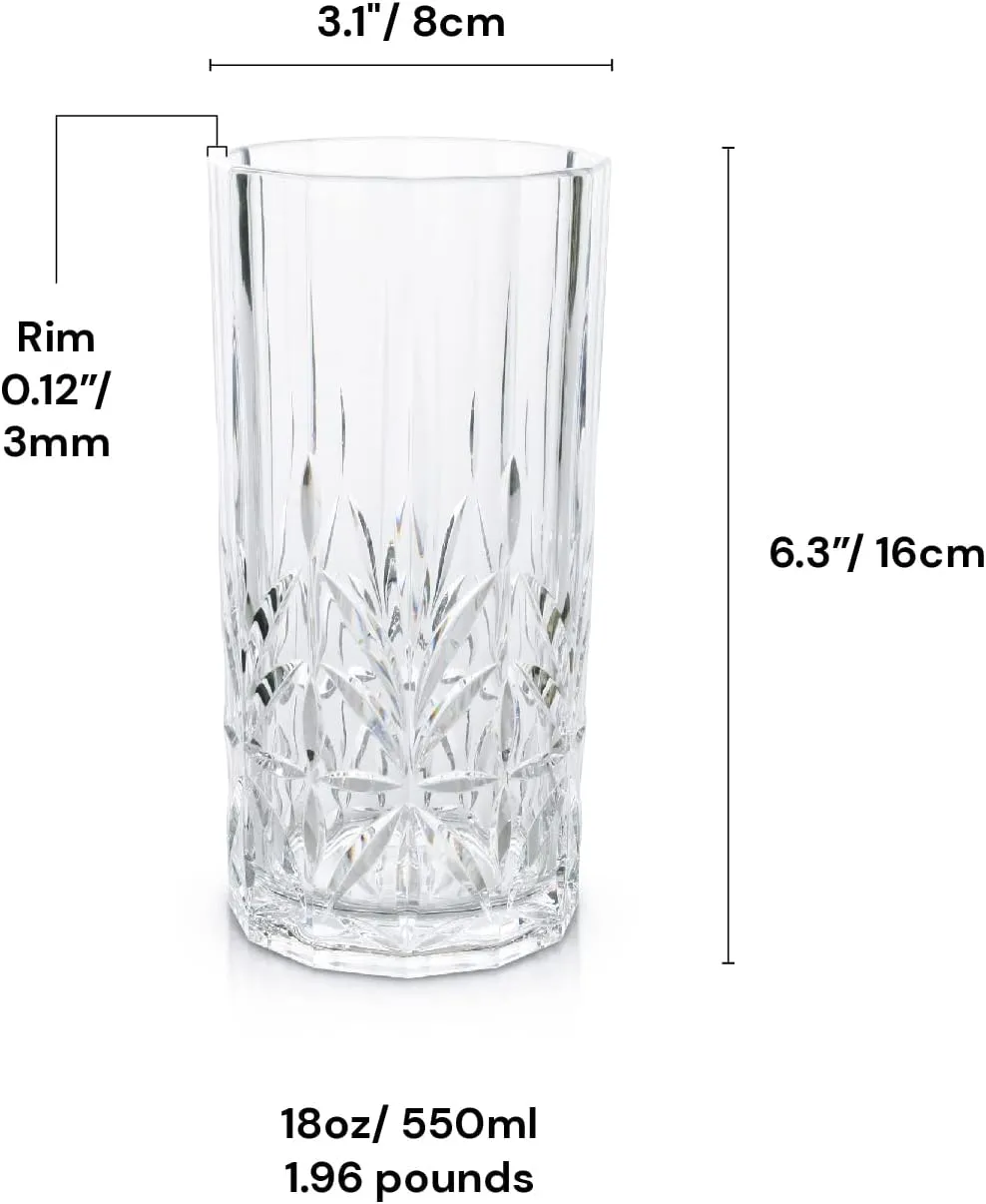 BELLAFORTE Shatterproof Tritan Plastic Tall Tumbler, Set of 4, 18oz - Myrtle Beach Drinking Glasses - Unbreakable Drinking Glasses for Parties - BPA Free - Clear