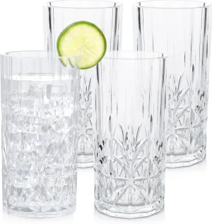 BELLAFORTE Shatterproof Tritan Plastic Tall Tumbler, Set of 4, 18oz - Myrtle Beach Drinking Glasses - Unbreakable Drinking Glasses for Parties - BPA Free - Clear