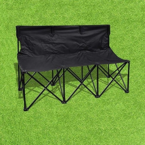 BenefitUSA 3 Seater Sideline Bench Portable Folding Team Sports Bench Sits Outdoor Waterproof- Black