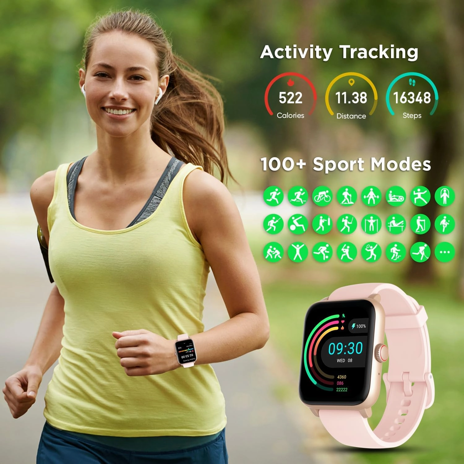 BENIO Fitness Tracker Answer/Make Calls/Voice Calls, 24/7 Heart Rate, Spo2, Sleep Tracker, 1.85" Smartwatch with 100 Sports Modes Activity Trackers, IP67 Waterproof Pedometer for Women Men