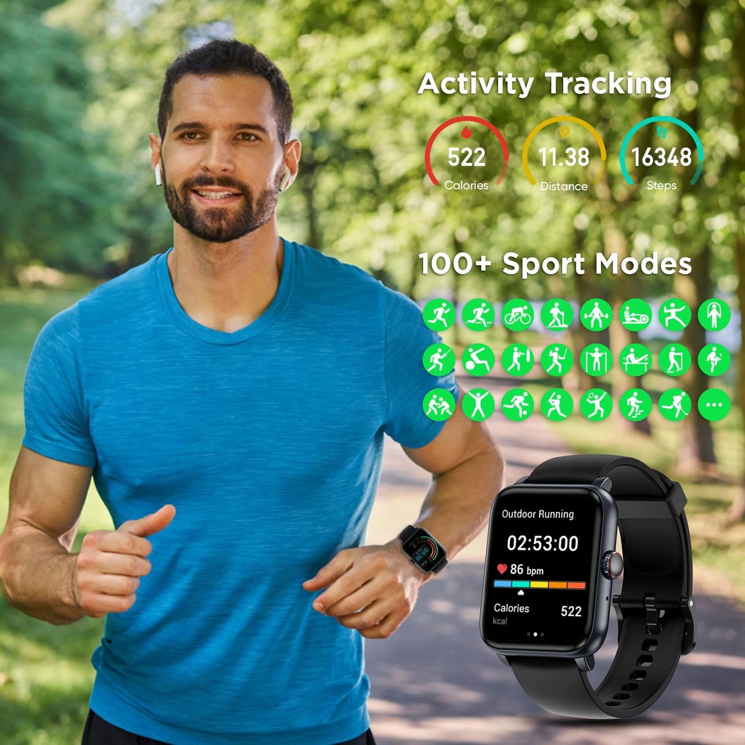 BENIO Fitness Tracker Answer/Make Calls/Voice Calls, 24/7 Heart Rate, Spo2, Sleep Tracker, 1.85" Smartwatch with 100 Sports Modes Activity Trackers, IP67 Waterproof Pedometer for Women Men