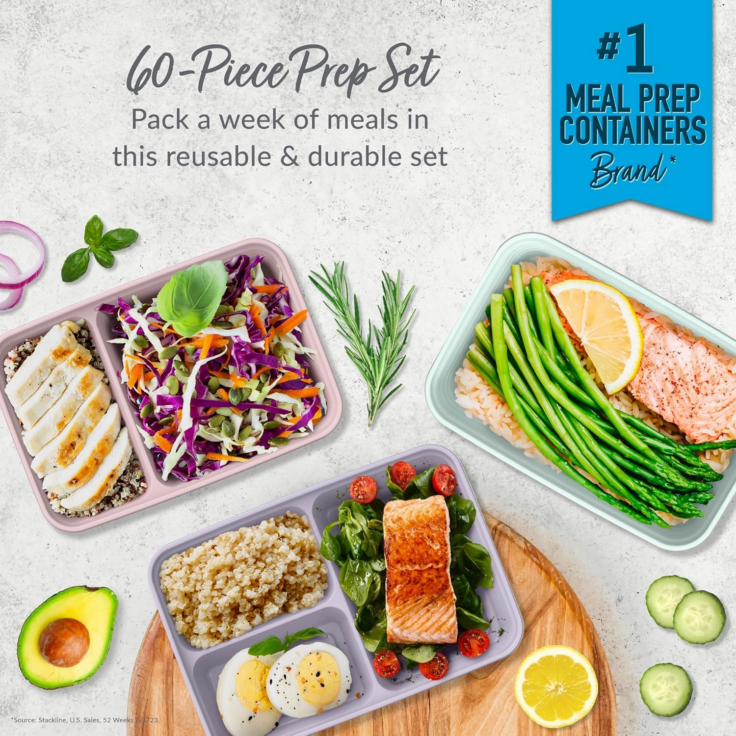 Bentgo Prep 60-Piece Meal Prep Kit - Reusable Food Containers 1-Compartment, 2-Compartment, & 3-Compartments for Healthy Eating - Microwave, Freezer, & Dishwasher Safe (Floral Pastels)