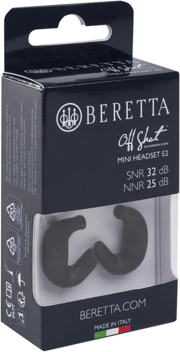 Beretta Mini Headset E2 32db SNR Soft Silicone Ergonomic Shooting Noise Protection Ear Plugs with Adjustable Cord & Soft Case