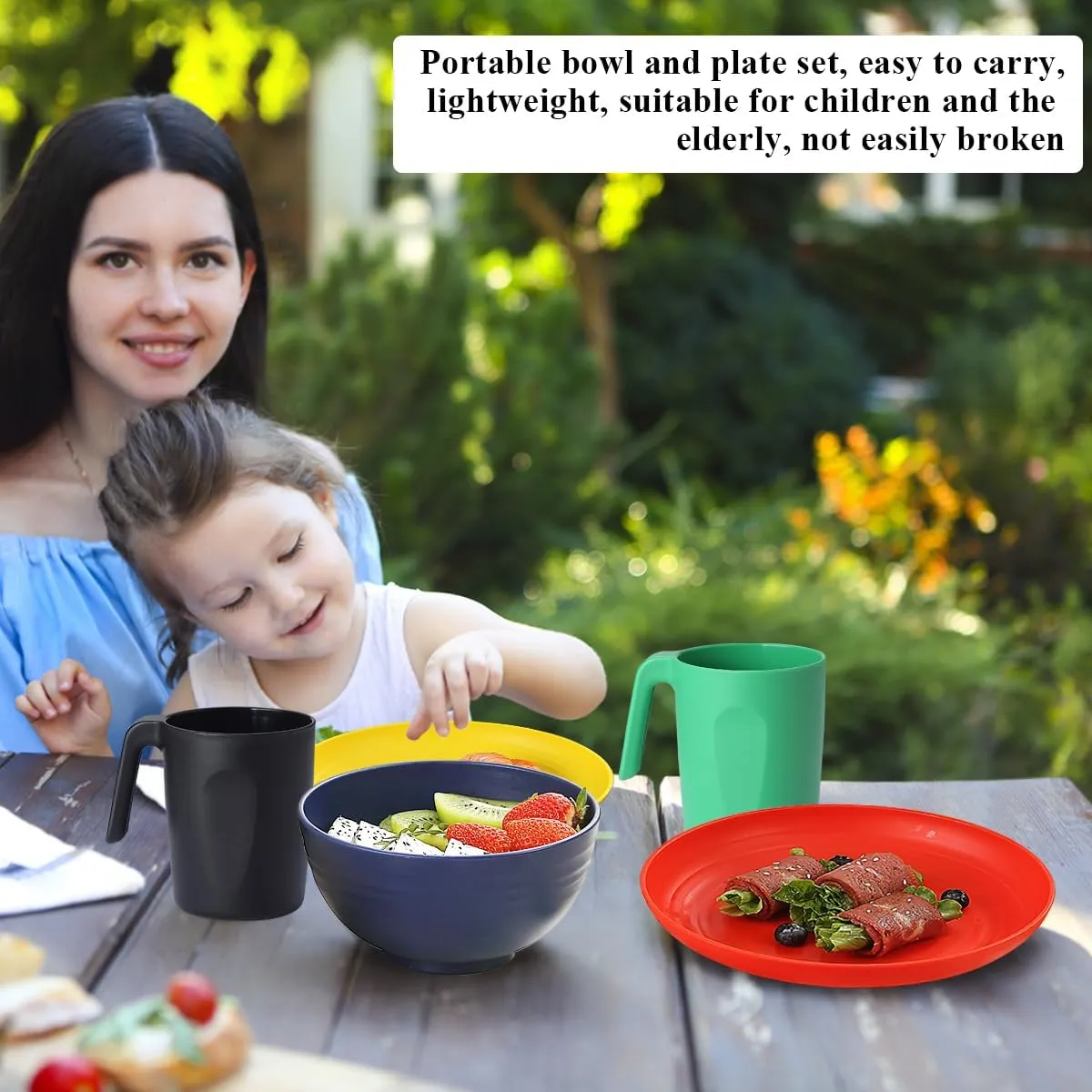 Berglander Plastic Dinnerware Sets 24pcs Service for 6, Reusable Plates and Bowls Sets, Dish Set Include Dinner Plates, Dessert Plate, Cereal Bowls, Cups for Home, Garden, Picnic, Camping