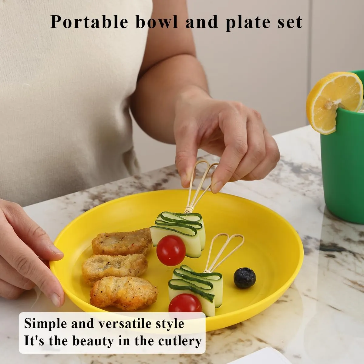 Berglander Plastic Dinnerware Sets 24pcs Service for 6, Reusable Plates and Bowls Sets, Dish Set Include Dinner Plates, Dessert Plate, Cereal Bowls, Cups for Home, Garden, Picnic, Camping