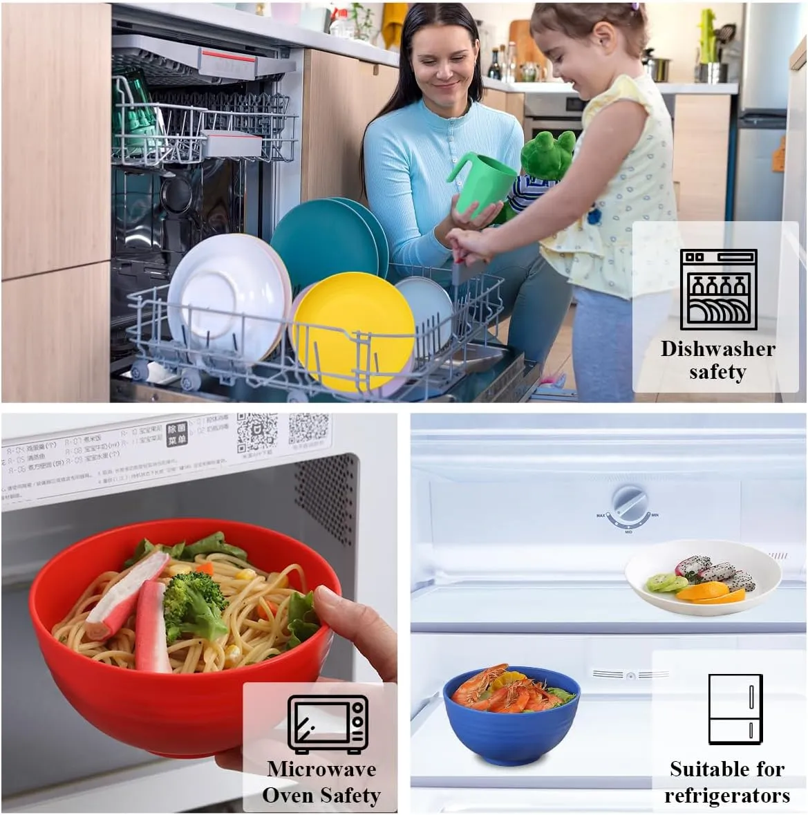 Berglander Plastic Dinnerware Sets 24pcs Service for 6, Reusable Plates and Bowls Sets, Dish Set Include Dinner Plates, Dessert Plate, Cereal Bowls, Cups for Home, Garden, Picnic, Camping