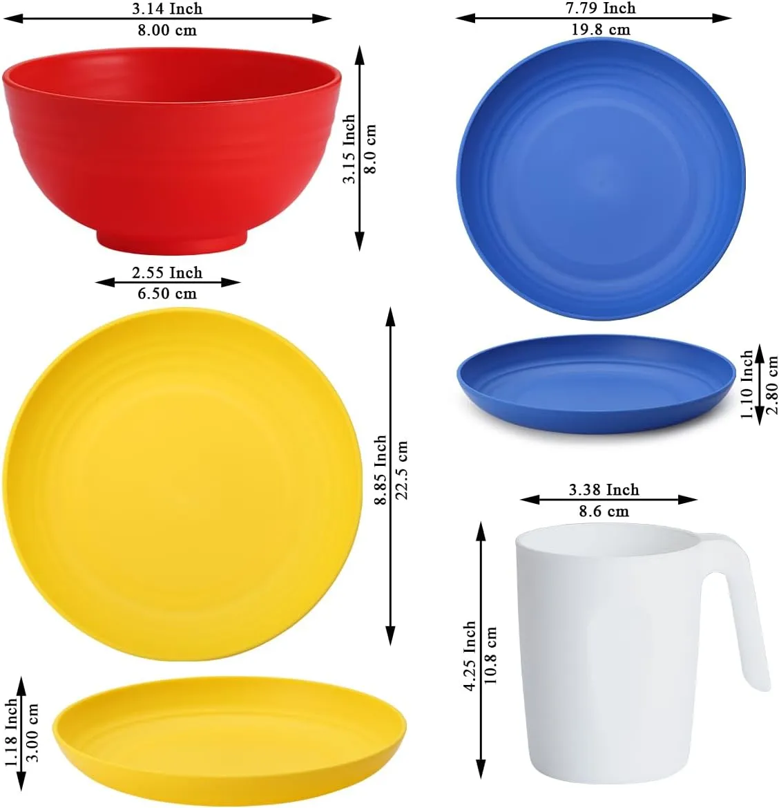Berglander Plastic Dinnerware Sets 24pcs Service for 6, Reusable Plates and Bowls Sets, Dish Set Include Dinner Plates, Dessert Plate, Cereal Bowls, Cups for Home, Garden, Picnic, Camping