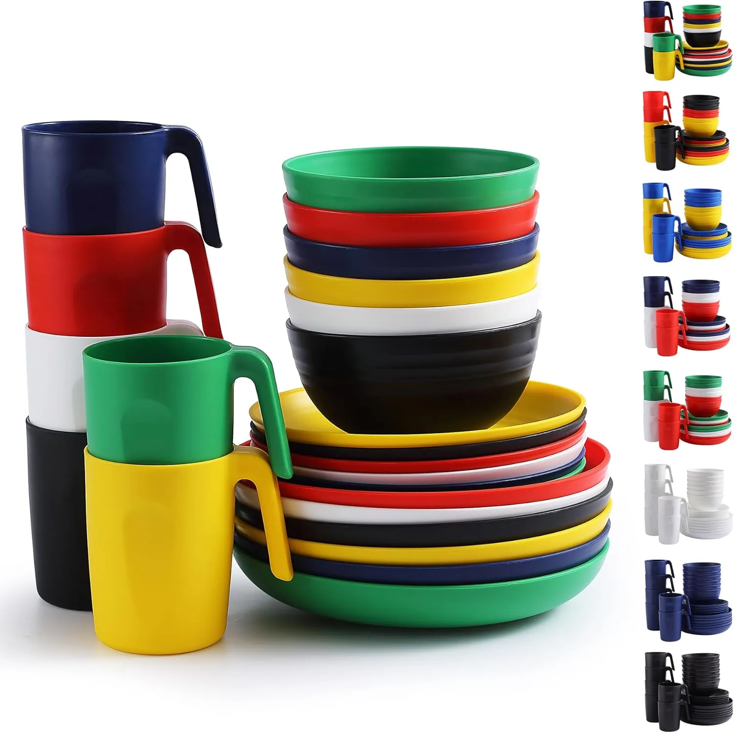 Berglander Plastic Dinnerware Sets 24pcs Service for 6, Reusable Plates and Bowls Sets, Dish Set Include Dinner Plates, Dessert Plate, Cereal Bowls, Cups for Home, Garden, Picnic, Camping