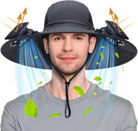 Berlune Men Sun Hat with 2 Solar Fan Fishing Wide Brim Sun Hat for Outdoor Summer Camping Beach, USB & Solar Powered