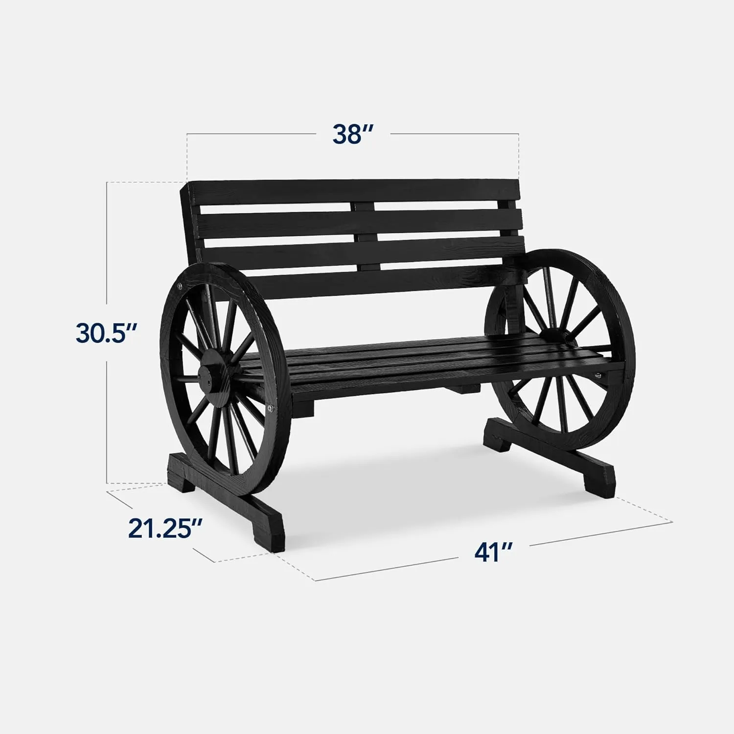 Best Choice Products 2-Person Wooden Wagon Wheel Bench for Backyard, Patio, Porch, Garden, Outdoor Lounge Furniture w/Rustic Country Design, Slatted Seat and Backrest - Black