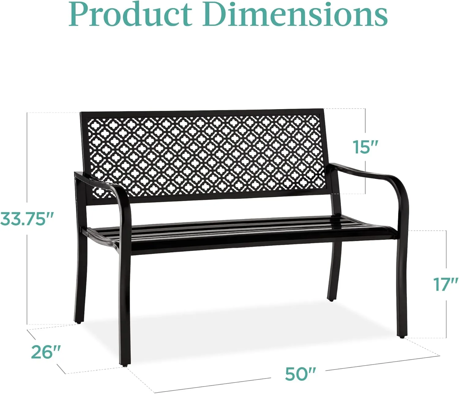 Best Choice Products Outdoor Bench 2-Person Metal Steel Benches Furniture for Garden, Patio, Porch, Entryway w/Geometric Backrest, 790lb Capacity – Black