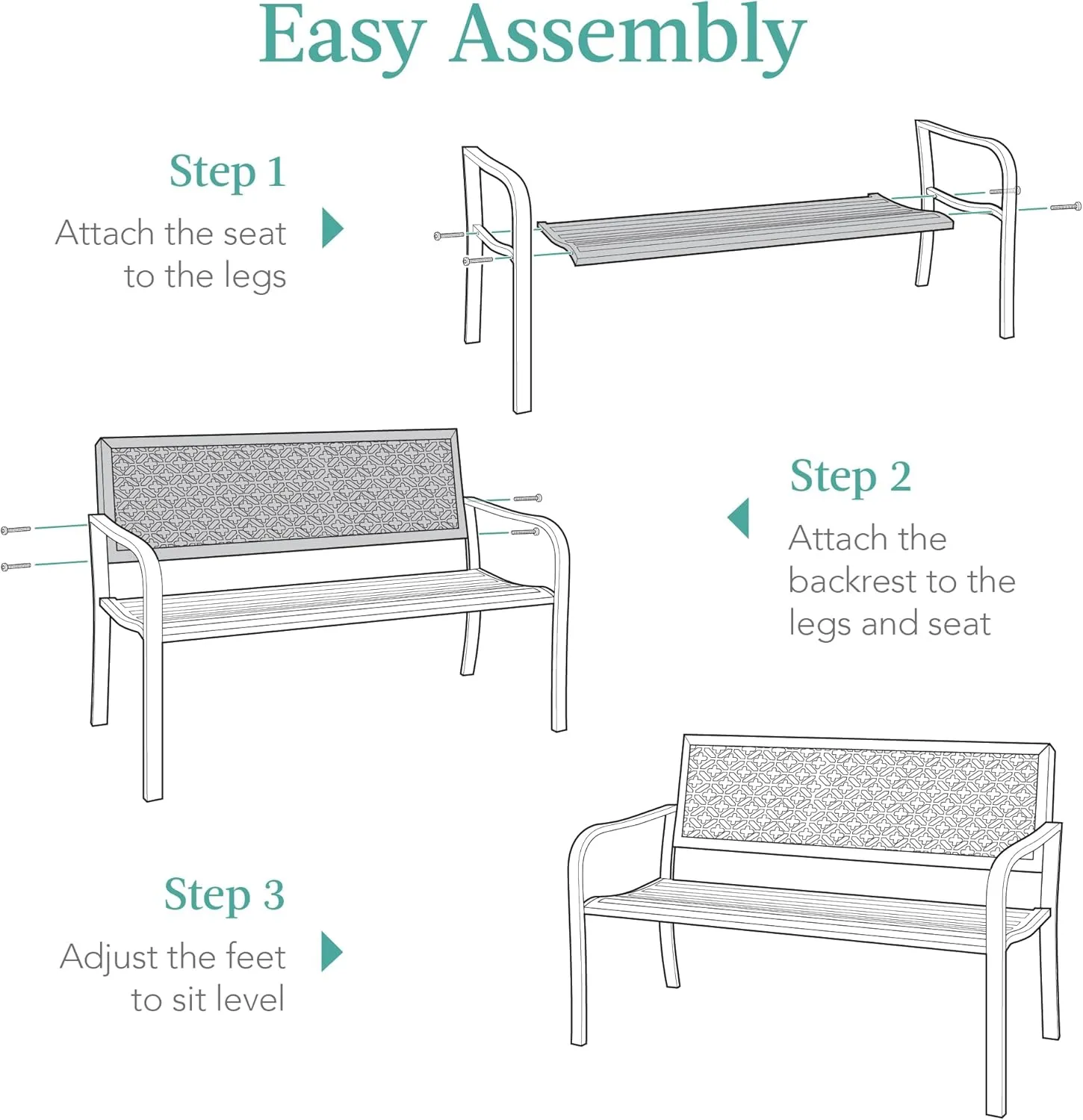 Best Choice Products Outdoor Bench 2-Person Metal Steel Benches Furniture for Garden, Patio, Porch, Entryway w/Geometric Backrest, 790lb Capacity - Carrot